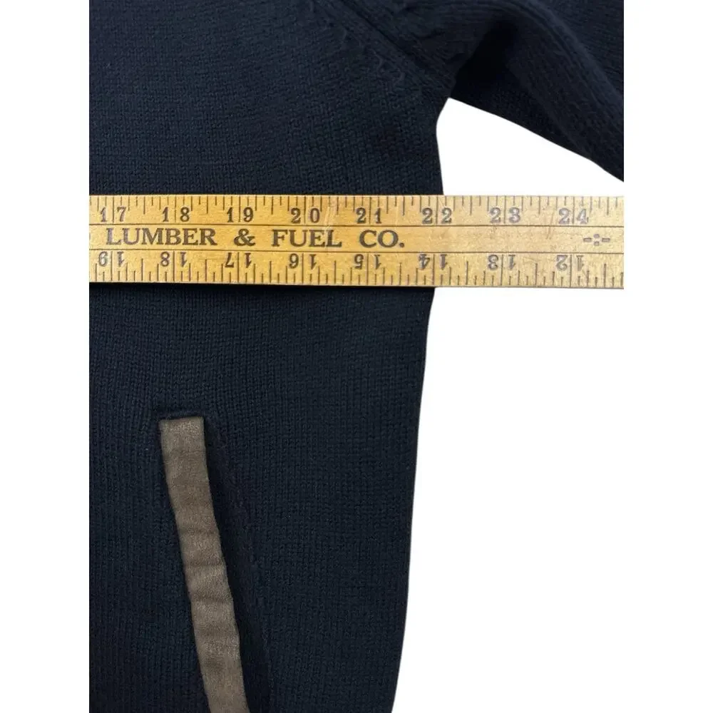 North River Sweater Jacket Mens M Full Zip Black Beige Suede Shoulder Lined